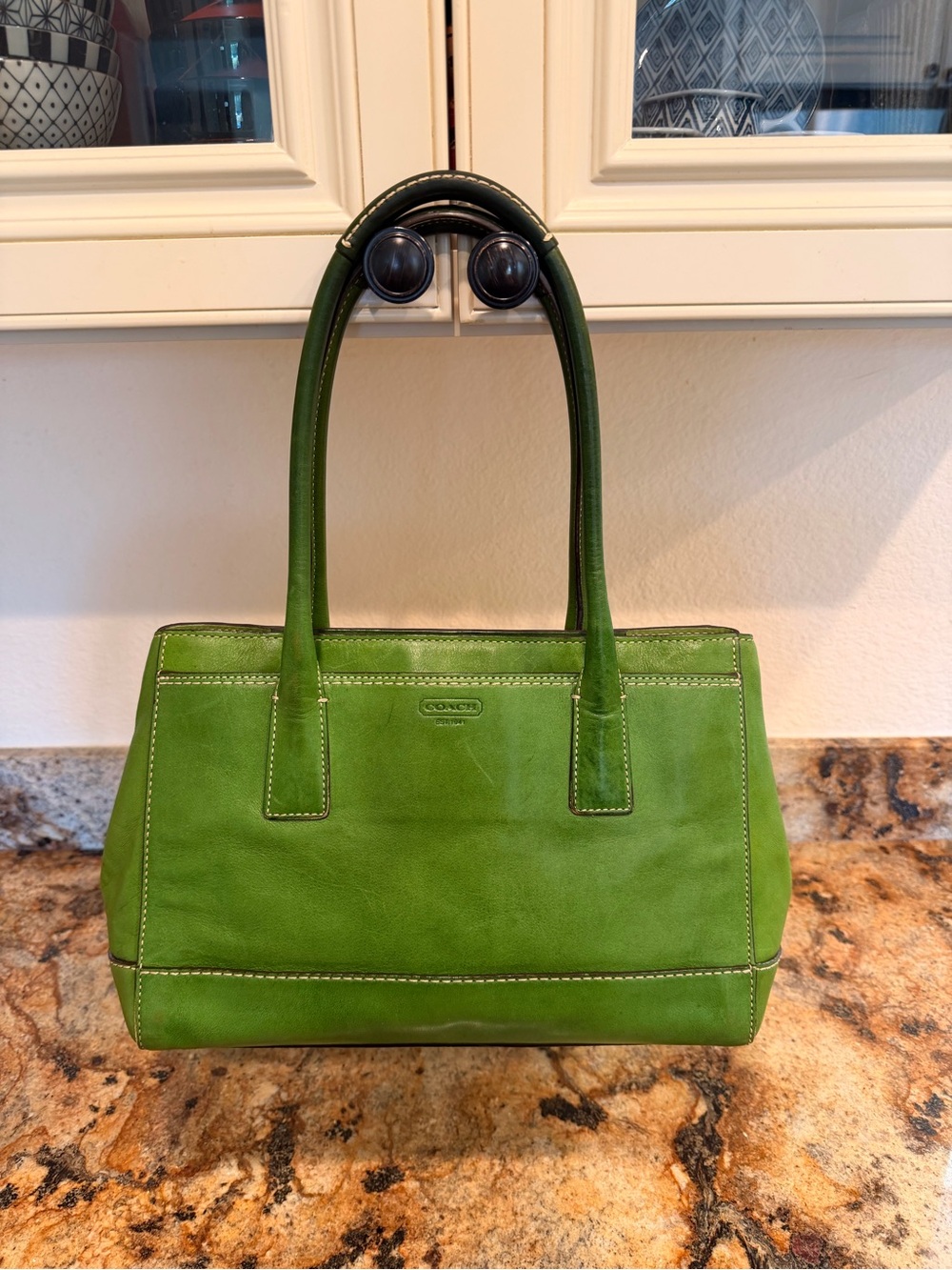 Coach Madeline Green Leather Turn-Lock Satchel - Picture 2 of 7